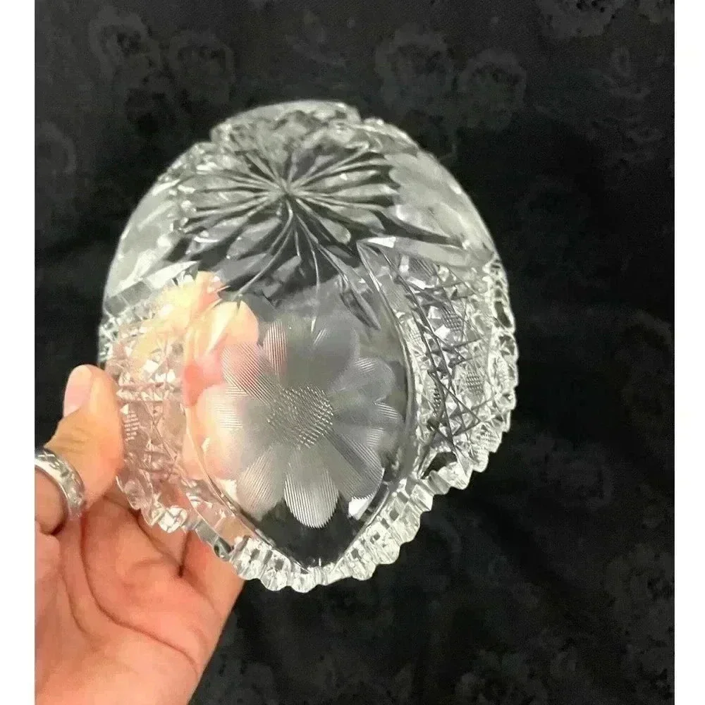 ABP Style Oblong Clear Cut Crystal Dish with‎ Sawtooth Rim American Brilliant